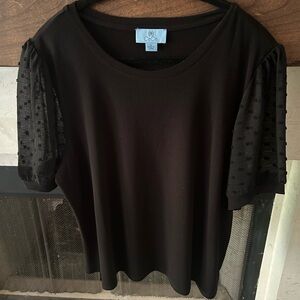CeCe Black Top with Textured Sheer Sleeves
